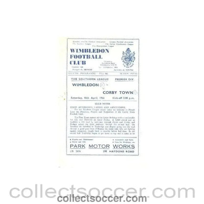 1966 - Wimbledon v Corby Town official programme 16/04/1966 - Collect Soccer