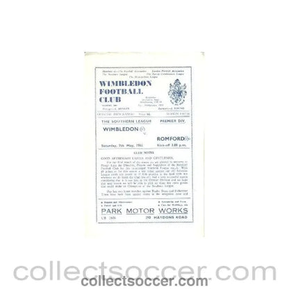 1966 - Wimbledon v Romford official programme 07/05/1966 - Collect Soccer