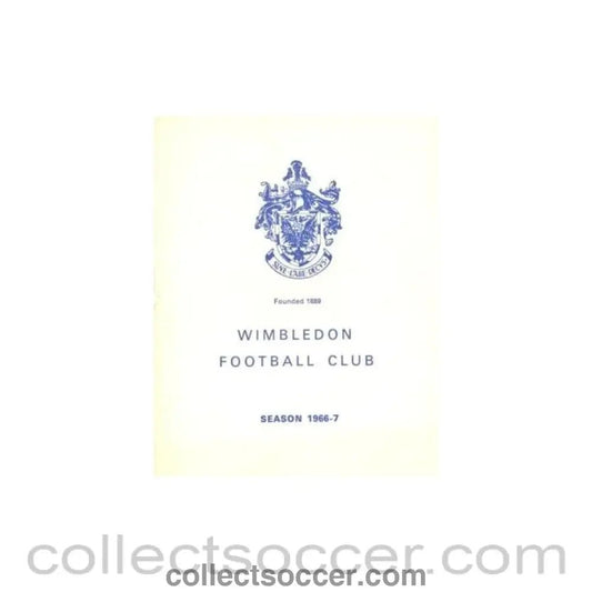 1966 - Wimbledon v Wellington Town official programme 01/10/1966 - Collect Soccer