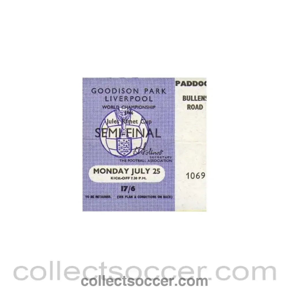 1966 World Cup Semi Final Ticket - Collect Soccer