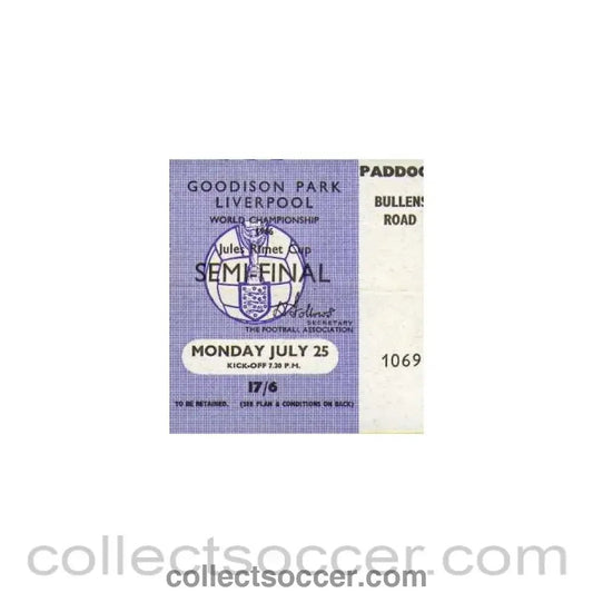1966 World Cup Semi Final Ticket - Collect Soccer