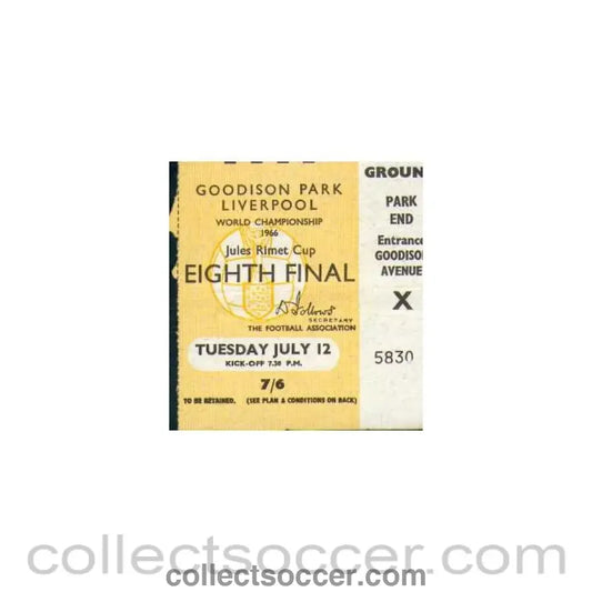 1966 World Cup Ticket 12/07/1966