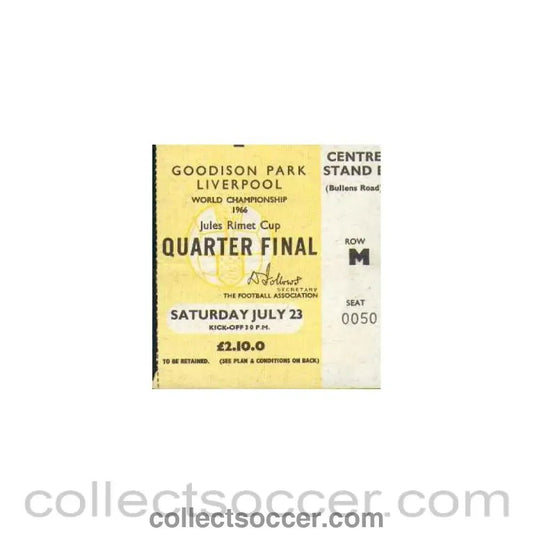 1966 World Cup Ticket 23/07/1966 - Collect Soccer