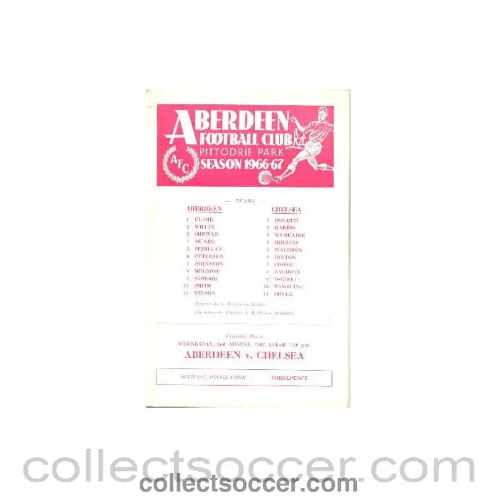 1967 - Aberdeen vChelsea official programme 02/08/1967 - Collect Soccer