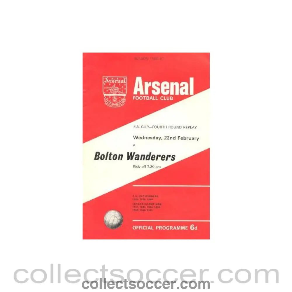 1967 - Arsenal v Bolton Wanderers official programme 22/02/1967 - Collect Soccer