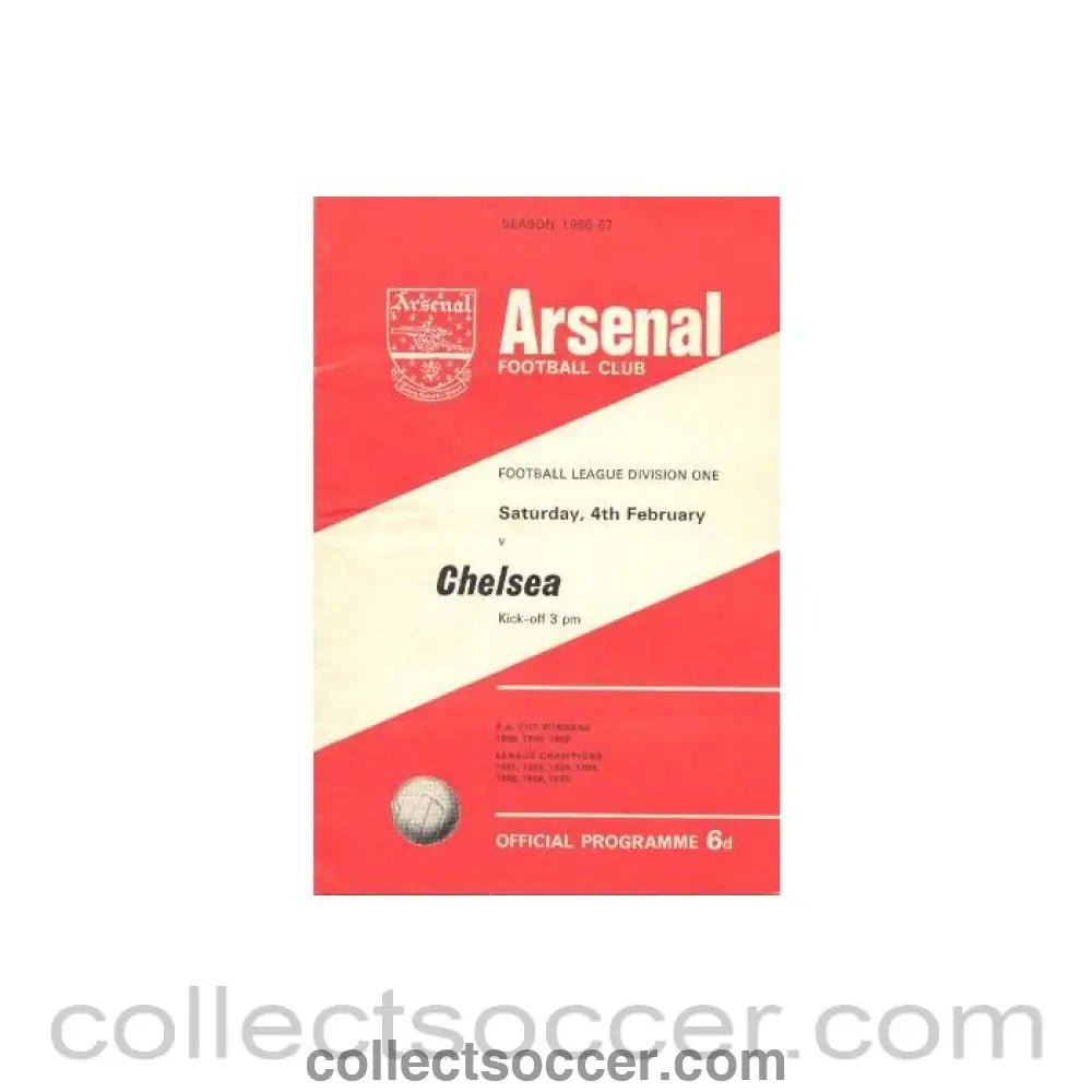 1967 - Arsenal v Chelsea official programme 04/02/1967 - Collect Soccer