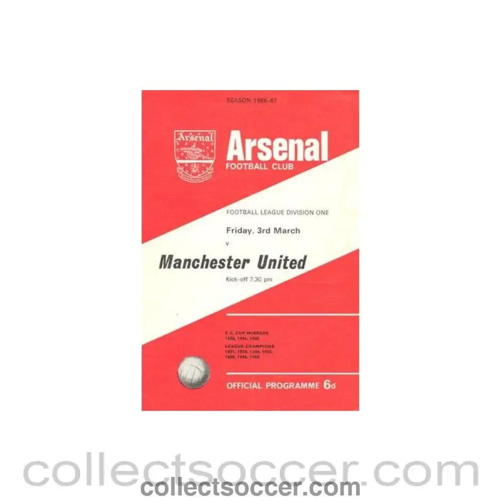 1967 - Arsenal v Manchester United official programme 03/03/1967 - Collect Soccer