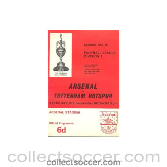 1967 - Arsenal v Tottenham Hotspur official programme 16/09/1967