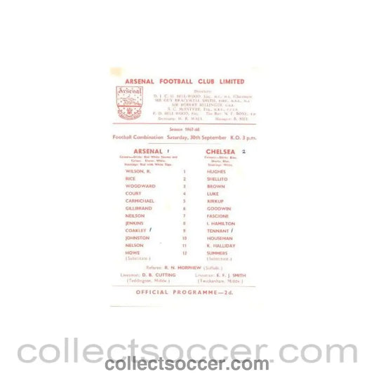 1967 - Arsenal vChelsea official programme 30/09/1967
