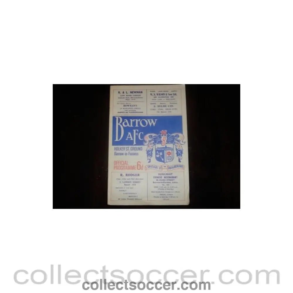 1967 - Barrow v Crystal Palace official programme 13/09/1967 - Collect Soccer