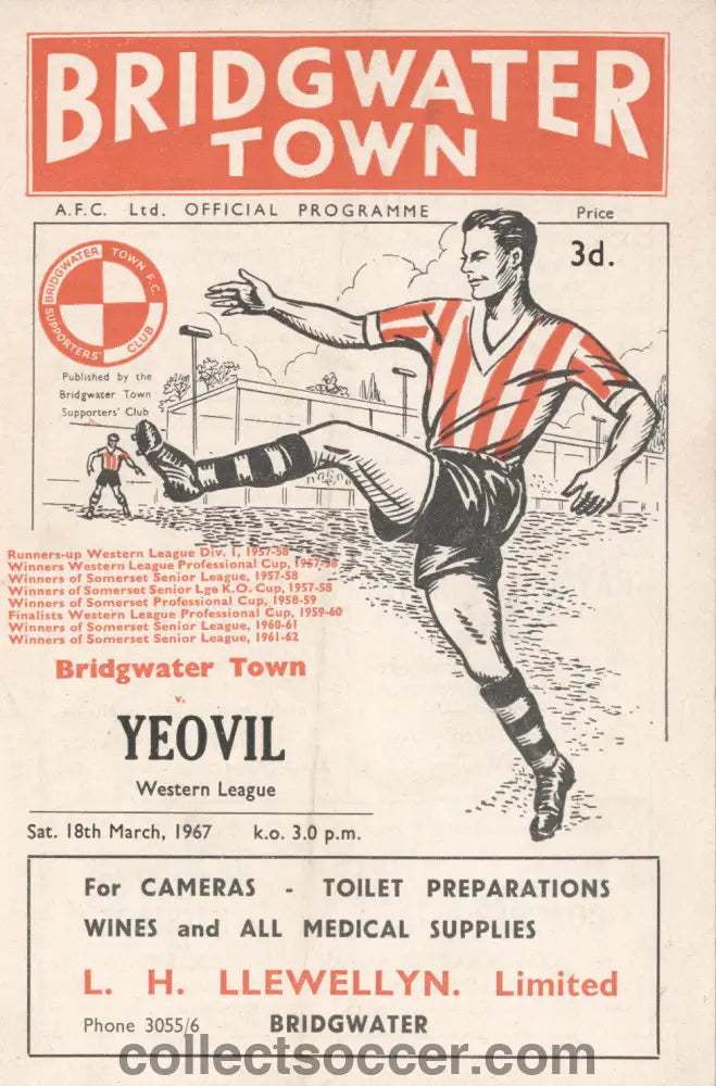 1967 Bridgwater Town v Yeovil Official Programme