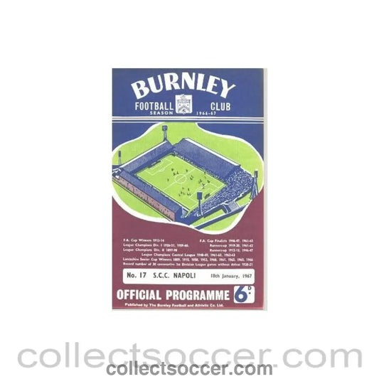 1967 - Burnley v Naples official programme 18/01/1967