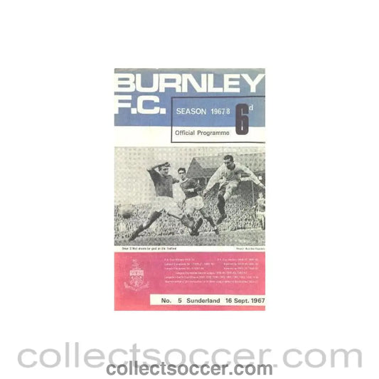 1967 - Burnley v Sunderland official programme 16/09/1967