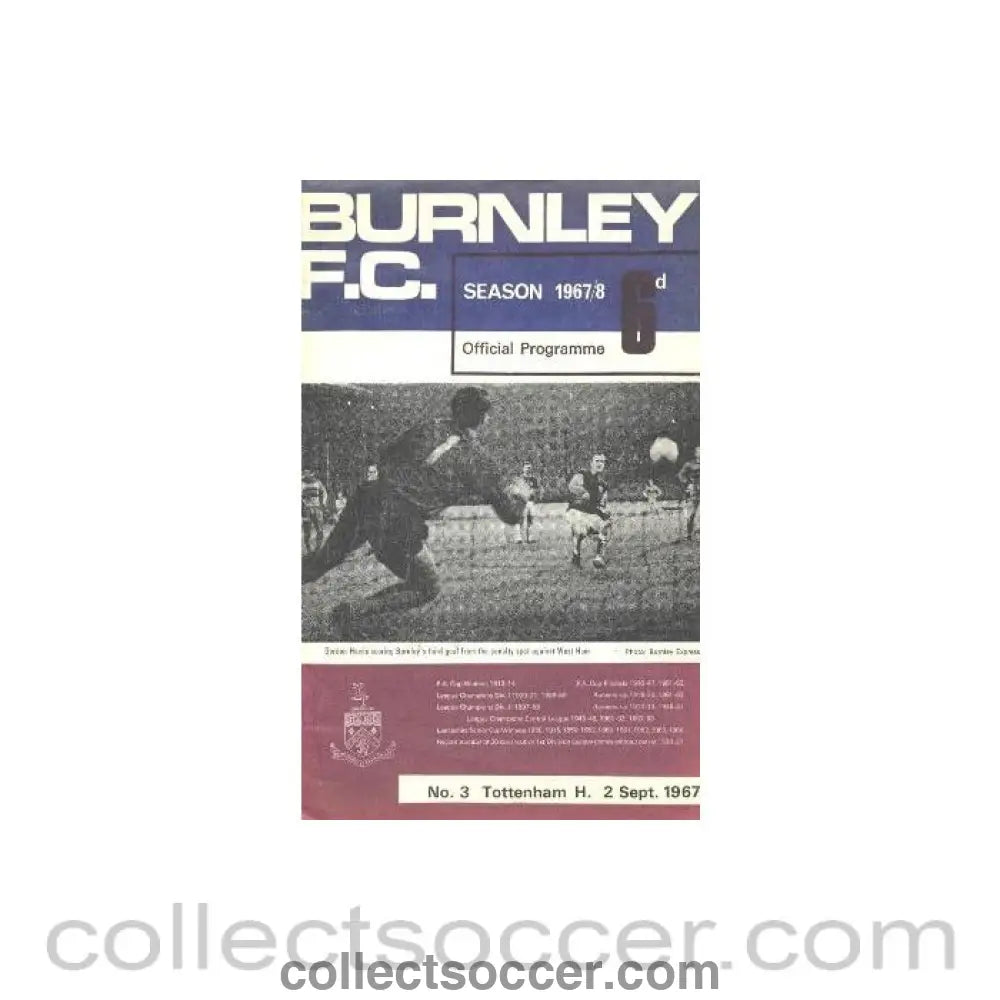 1967 - Burnley v Tottenham Hotspur official programme 02/09/1967 Football League