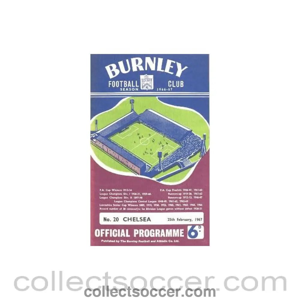 1967 - Burnley vChelsea official programme 25/02/1967 - Collect Soccer