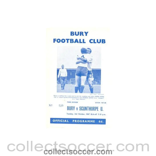1967 - Bury v Scunthorpe United official programme 03/10/1967 Football League