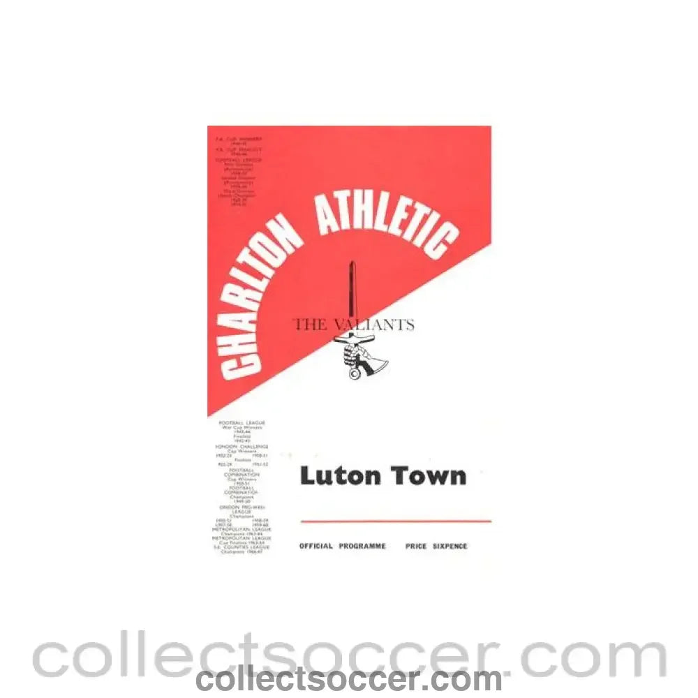 1967 - Charlton Athletic v Luton Town official programme 30/08/1967 Football League