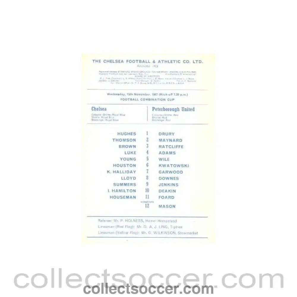 1967 - Chelsea Reserves v Peterborough Reserves official programme 15/11/1967 - Collect Soccer