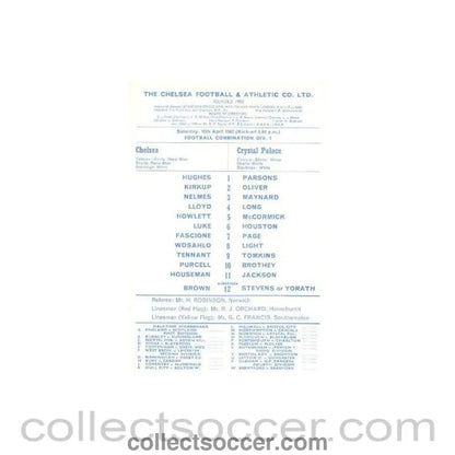 1967 - Chelsea v Crystal Palace official programme 15/04/1967 - Collect Soccer