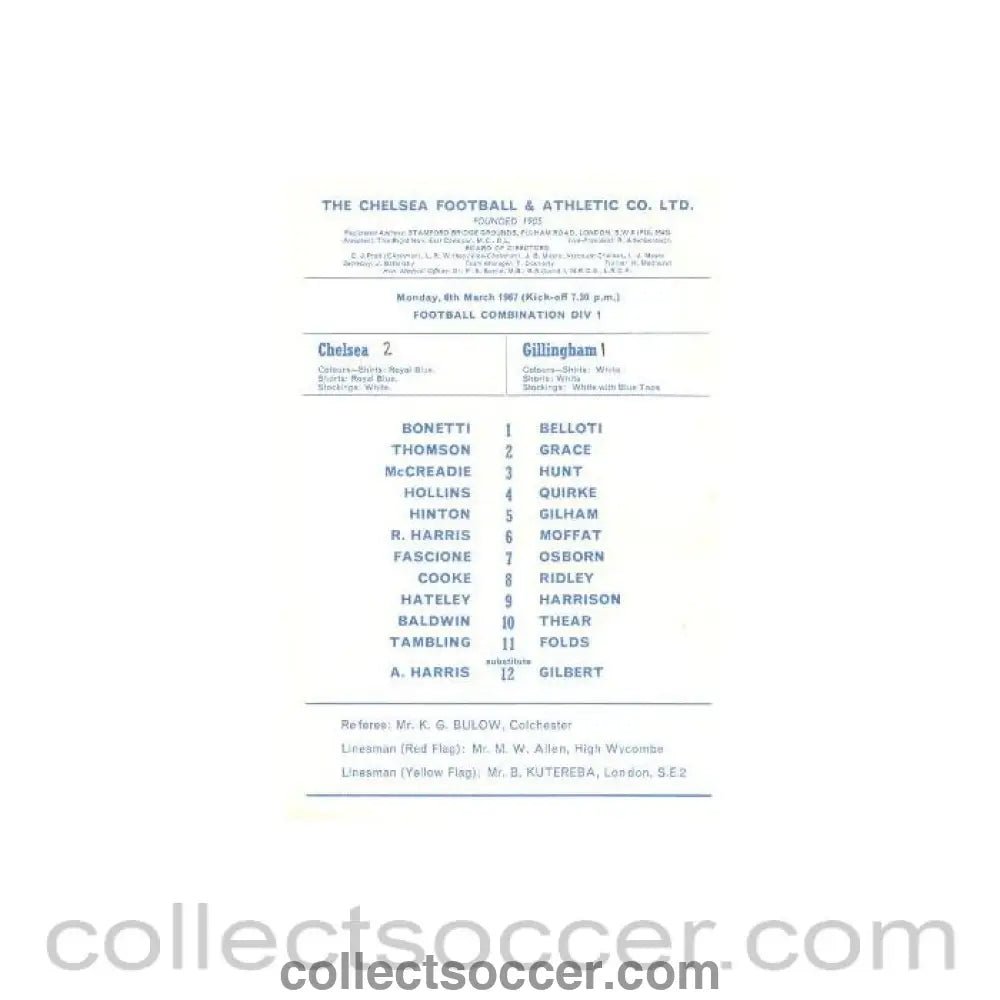 1967 - Chelsea v Gillingham official programme 06/03/1967 - Collect Soccer