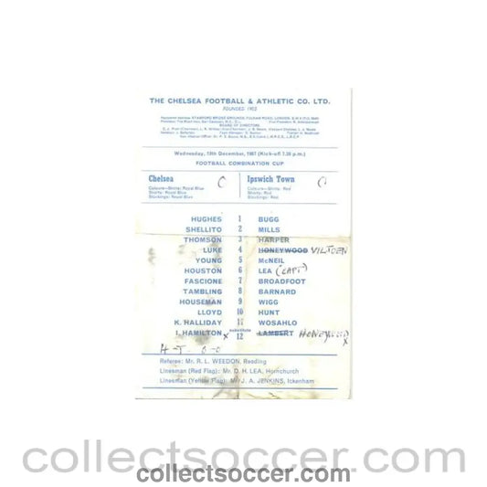 1967 - Chelsea v Ipswich Town official programme 13/12/1967 Football Combination, reduced price - Collect Soccer