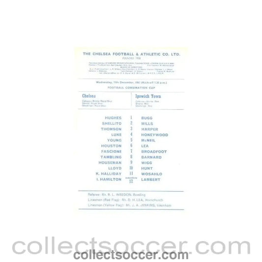 1967 - Chelsea v Ipswich Town official programme 13/12/1967 Reserves