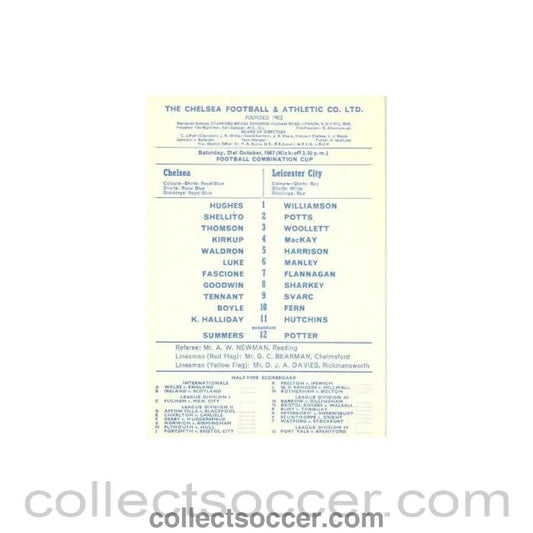 1967 - Chelsea v Leicester City official programme 21/10/1967 - Collect Soccer