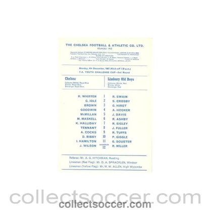 1967 - Chelsea v Limbury Old Boys official programme 04/12/1967 - Collect Soccer