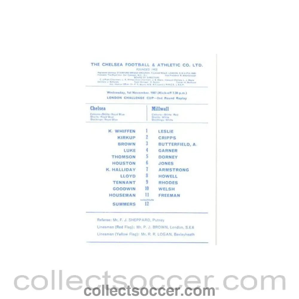 1967 - Chelsea v Millwall official programme 01/11/1967 - Collect Soccer