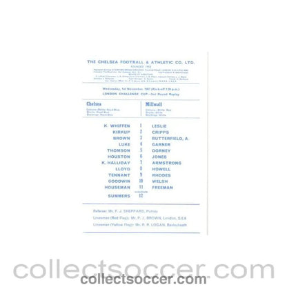 1967 - Chelsea v Millwall official programme 01/11/1967 - Collect Soccer