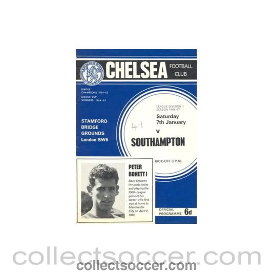 1967 - Chelsea v Southampton official programme 07/01/1967 Football League token missing and hence half price