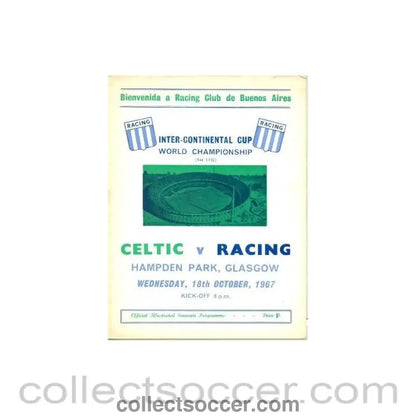 1967 Club World Championship Official Programme Celtic v Racing official programme 18/10/1967 - Collect Soccer