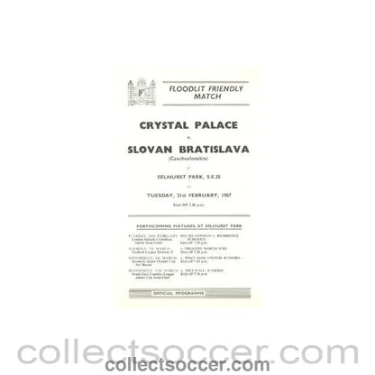 1967 - Crystal Palace v Slovan Bratislava official programme 21/02/1967 - Collect Soccer