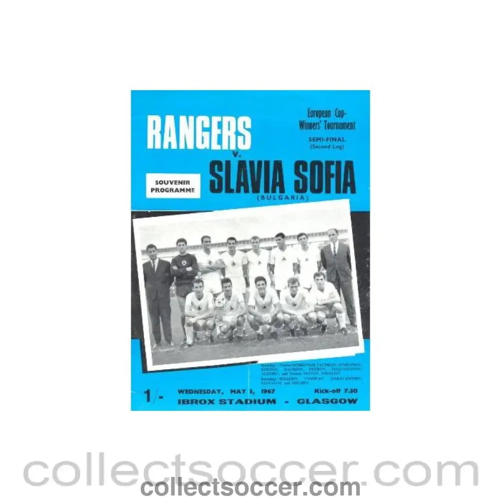 1967 Cup Winners Cup Semi-Final Glasgow Rangers v Slavia Sofia official programme