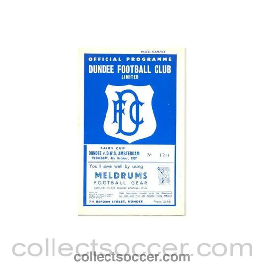 1967 - Dundee United v D. W. S. Amsterdam official programme 04/10/1967 - Collect Soccer