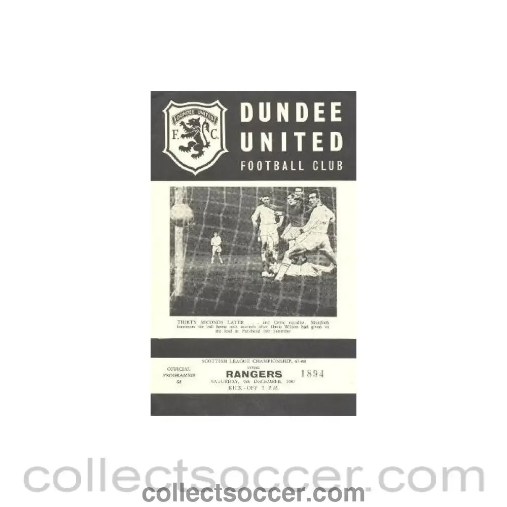 1967 - Dundee United v Glasgow Rangers official programme 09/12/1967 - Collect Soccer