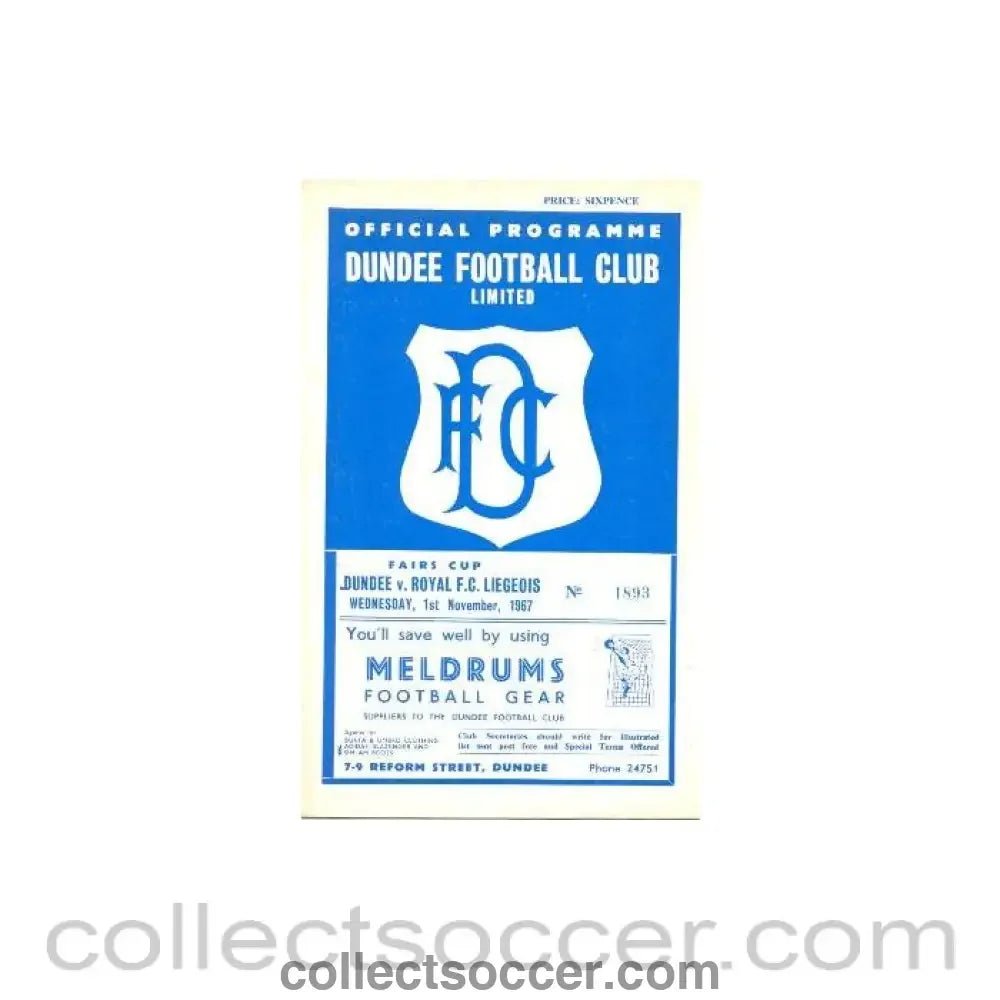 1967 - Dundee United v Royal F.C. Liegeois official programme 01/11/1967 - Collect Soccer