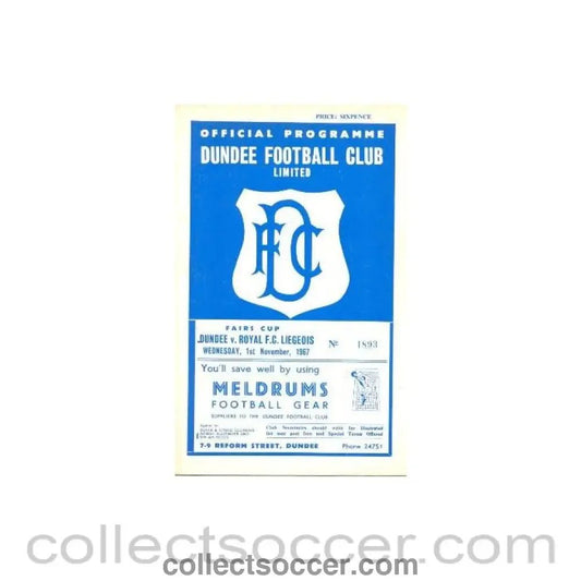 1967 - Dundee United v Royal F.C. Liegeois official programme 01/11/1967 - Collect Soccer