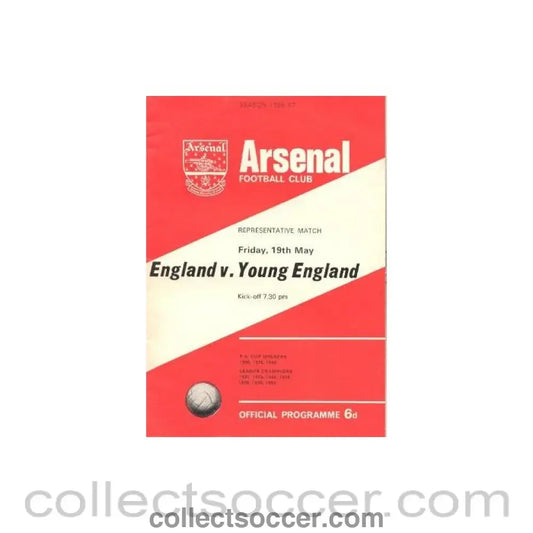 1967 England v Young England official programme 19/05/1967 At Arsenal