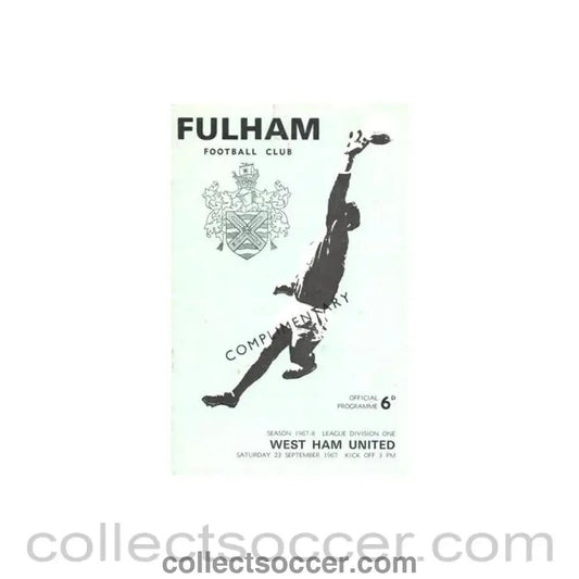 1967 - Fulham v West Ham United official programme 23/09/1967 Football League - Collect Soccer