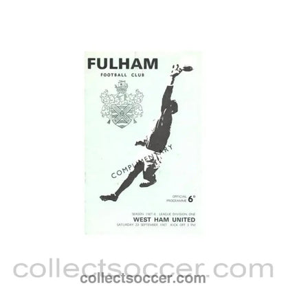 1967 - Fulham v West Ham United official programme 23/09/1967 Football League - Collect Soccer