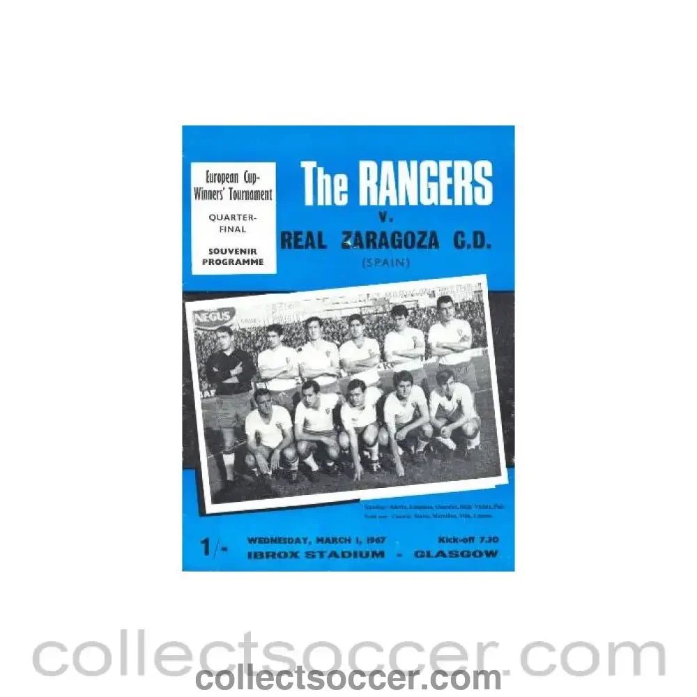 1967 - Glasgow Rangers v Real Zaragoza official programme 01/03/1967 - Collect Soccer