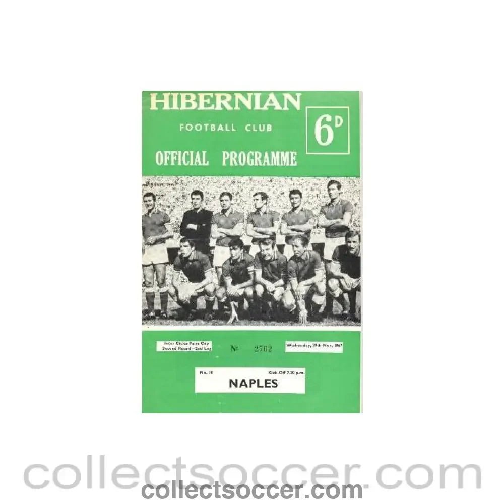 1967 - Hibernian v Naples official programme 29/11/1967 Inter Cities Fairs Cup - Collect Soccer