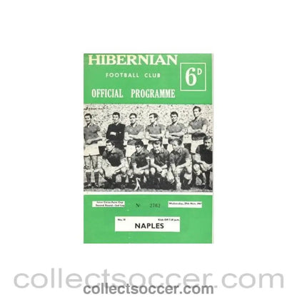 1967 - Hibernian v Naples official programme 29/11/1967 Inter Cities Fairs Cup - Collect Soccer