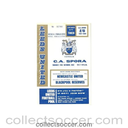 1967 - Leeds United v Spora official programme 17/10/1967 - Collect Soccer