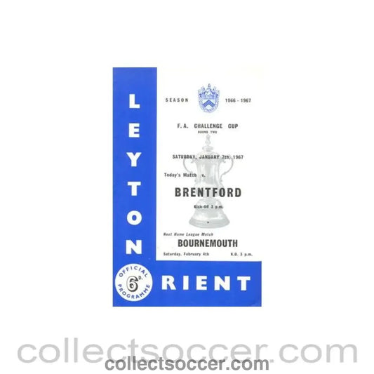 1967 - Leyton Orient v Brentford official programme 07/01/1967 F.A. Cup - Collect Soccer