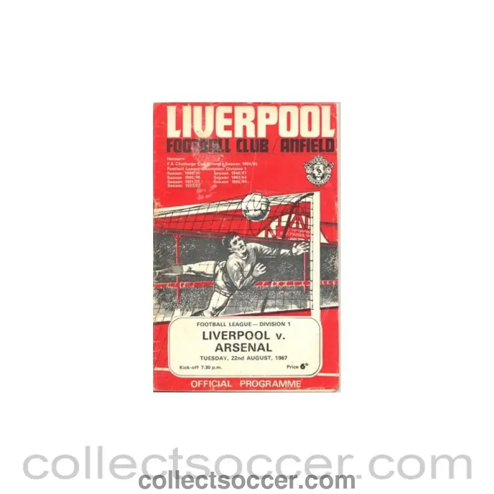 1967 - Liverpool v Arsenal official programme 22/08/1967 - Collect Soccer