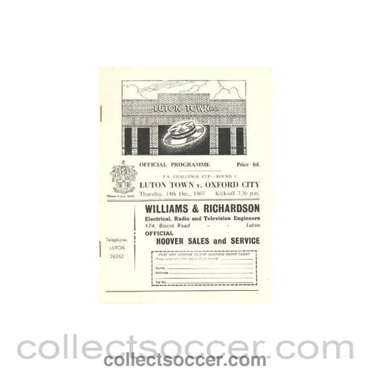 1967 - Luton Town v Oxford City official programme 14/12/1967 - Collect Soccer