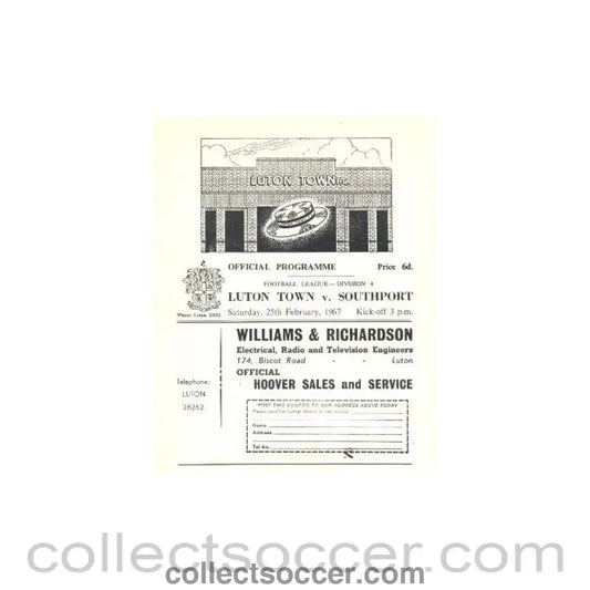 1967 - Luton Town v Southport official programme 25/02/1967 - Collect Soccer