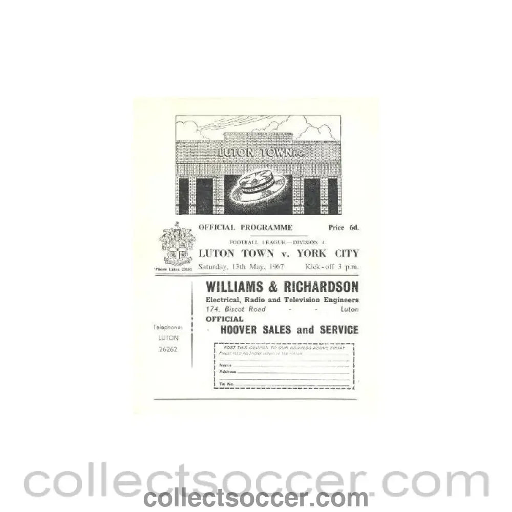 1967 - Luton Town v York City official programme 13/05/1967 - Collect Soccer